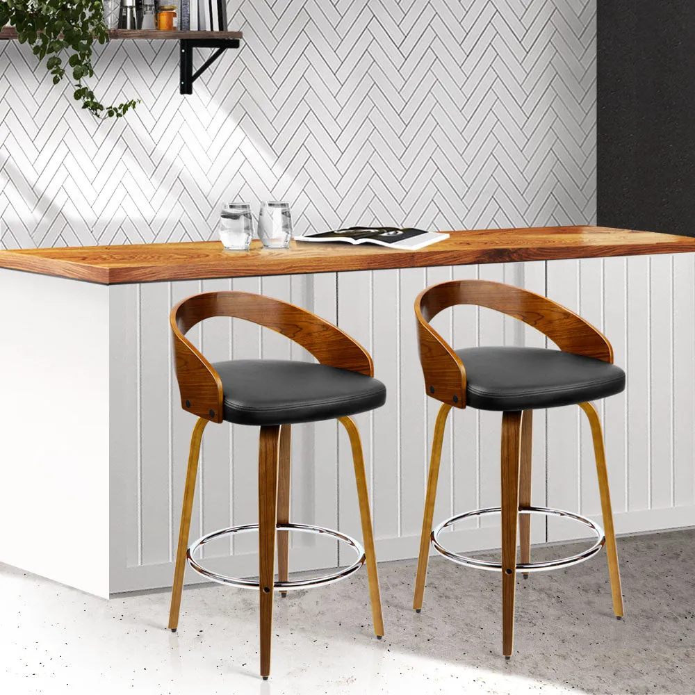 Two Bar Stools Swivel Seat Curving Backrest