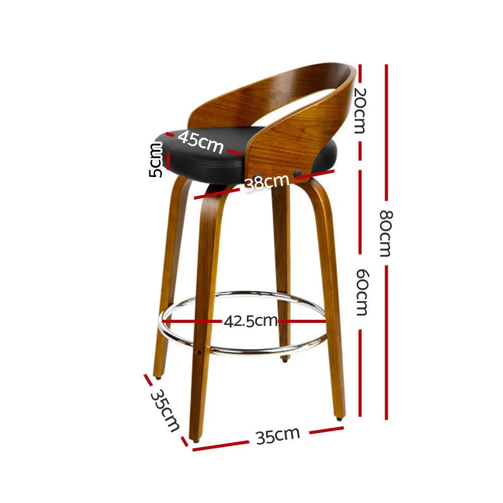 Two Bar Stools Swivel Seat Curving Backrest