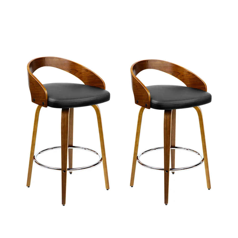 Two Bar Stools Swivel Seat Curving Backrest