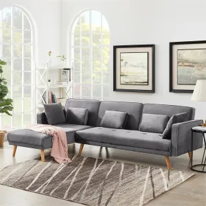 Umrao Upholstered Sectional Sofa In Grey Suede