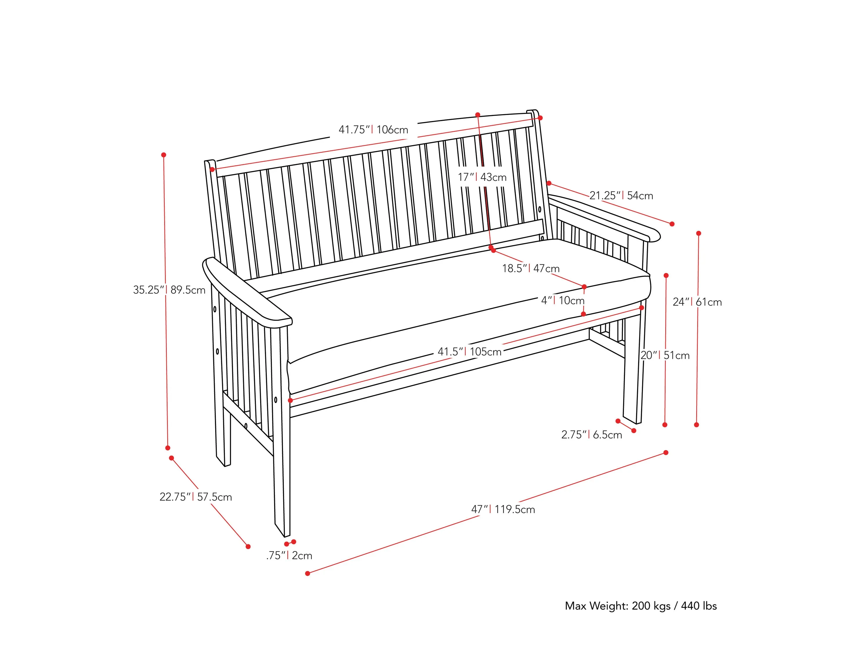 Washed White Wood Bench with Back